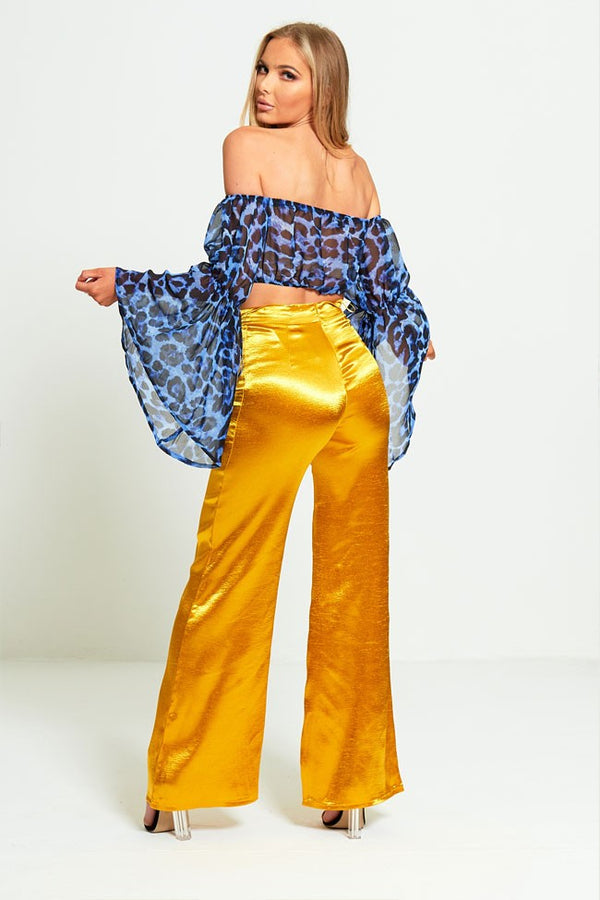 Sheer Blue Leopard Print Bardot Crop Top 