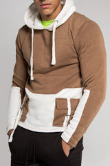 Mens Beige Contrast Hoodie