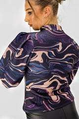 Black Marble Puff Sleeve Zip Jacket