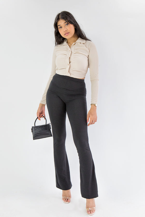 Stone Ruched Front Cropped Shirt 
