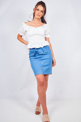 White Puff Sleeve Satin Peplum Blouse