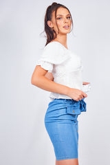 White Puff Sleeve Satin Peplum Blouse
