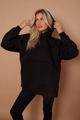 Black Oversized Split Sides Hoodie and Leggings Suit