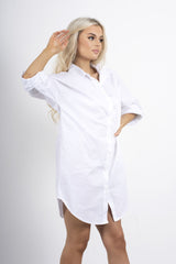 White Rolled Sleeve Shirt Dress 