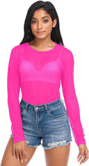 Hot Pink Long Sleeve Mesh Top