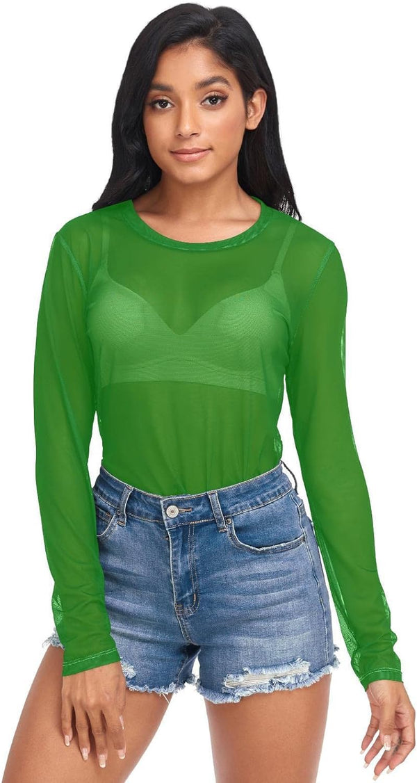Green Long Sleeve Mesh Top