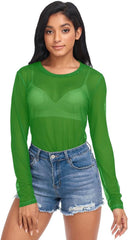 Green Long Sleeve Mesh Top