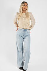 Beige Cotton Long Sleeve Top