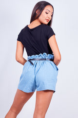 Denim Bumbag Detail Paperbag Waist Shorts