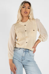 Beige Cotton Long Sleeve Top