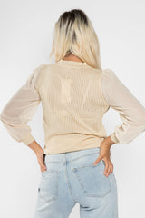 Beige Cotton Long Sleeve Top