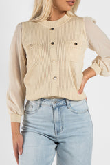 Beige Cotton Long Sleeve Top