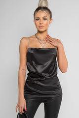 Black Cowl Neck Diamante Strap Top