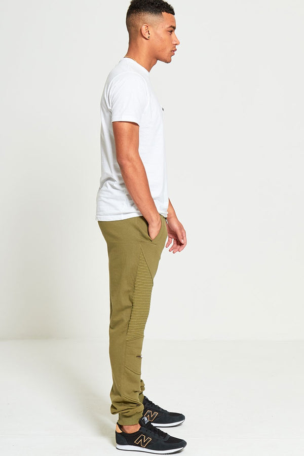 Mens Green Ribbed Leg Ripped Chin Jogging Bottoms