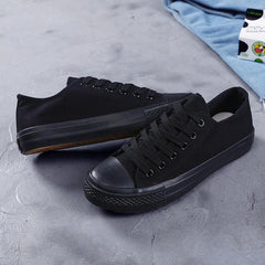 Mens All Black Lace Up Canvas Flat Trainers