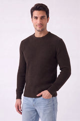 Men’s Chocolate Brown Ribbed Crew Neck Knit Jumper-Ryan