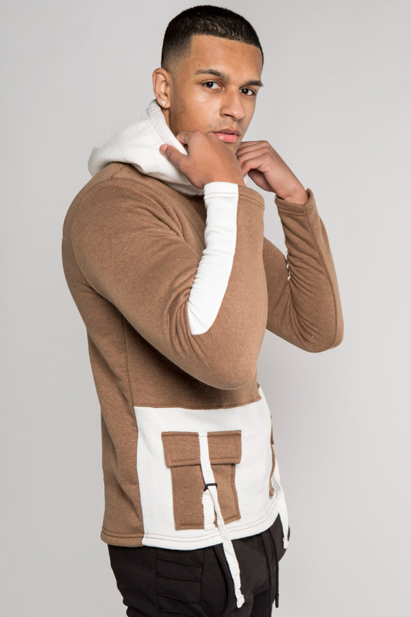 Mens Beige Contrast Hoodie