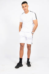 Mens White Monochrome Striped Short Set