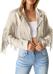 Beige Suede Fringe Cropped Jacket