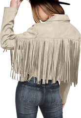 Beige Suede Fringe Cropped Jacket