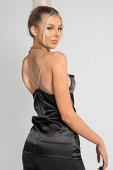 Black Cowl Neck Diamante Strap Top