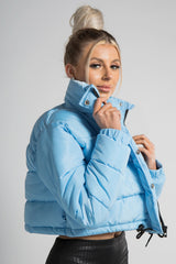 Blue Cropped Drawstring Puffer Jacket