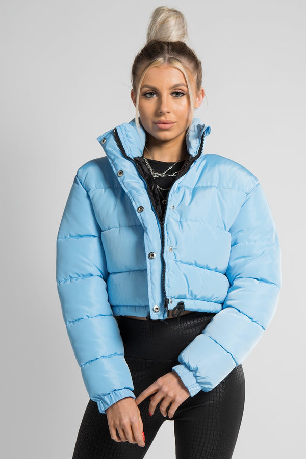 Blue Cropped Drawstring Puffer Jacket