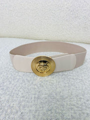 Beige Strap Tiger Decor Round Buckle Fashion Belt