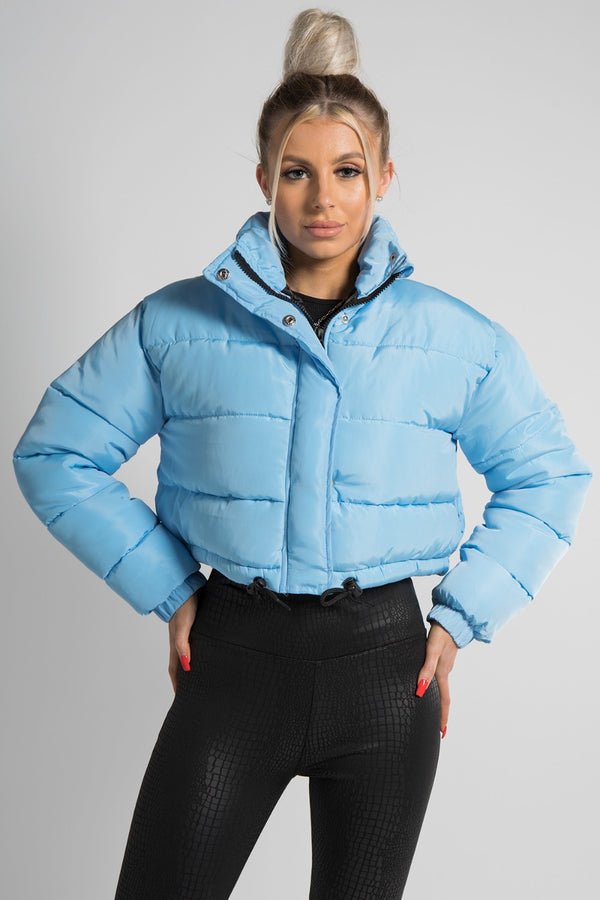 Blue Cropped Drawstring Puffer Jacket