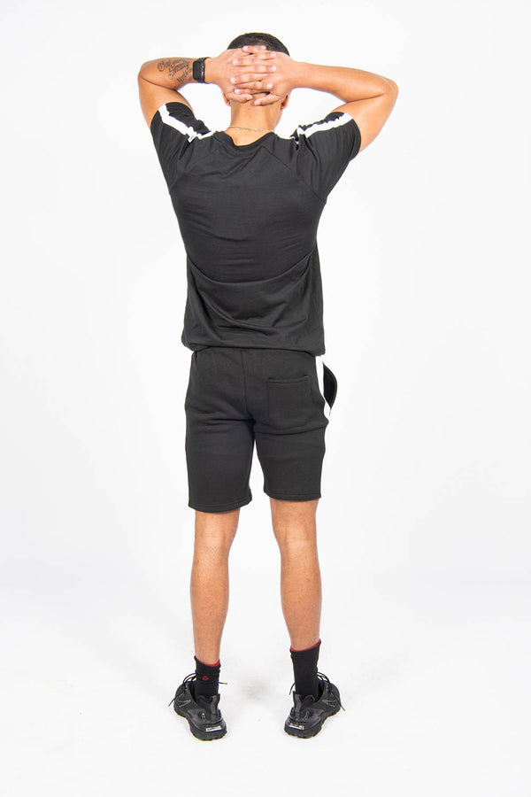 Mens Black Monochrome Striped Short Set