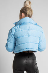 Blue Cropped Drawstring Puffer Jacket