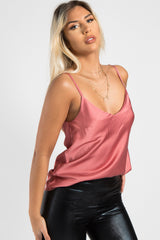 Dusty Rose Satin Cami Vest Top