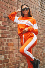 Neon Orange Vogue Striped Loungewear Jogger Set
