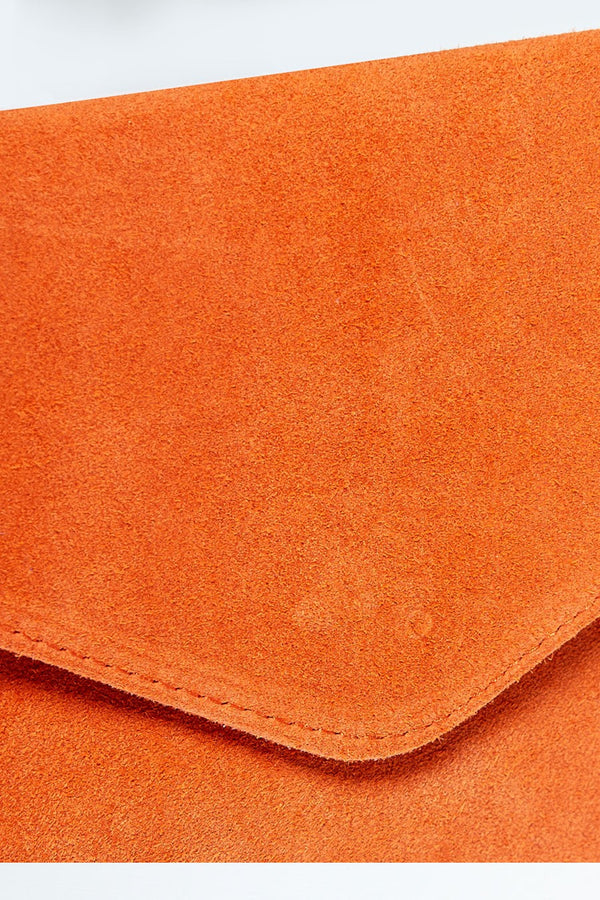 Orange Suede Envelope Clutch Bag