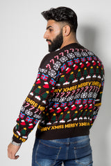 Mens Black Christmas Decoration Knitted Jumper