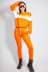 Neon Orange Vogue Striped Loungewear Jogger Set