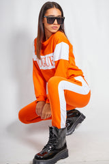 Neon Orange Vogue Striped Loungewear Jogger Set