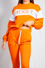Neon Orange Vogue Striped Loungewear Jogger Set