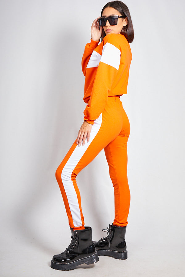Neon Orange Vogue Striped Loungewear Jogger Set