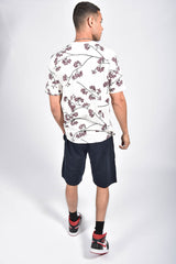 Mens Ecru Floral Printed Pocket T-Shirt