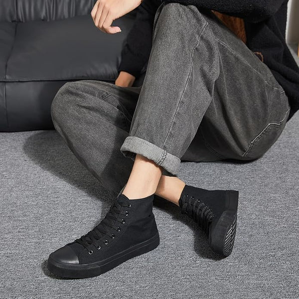 Mens All Black High Top Canvas Trainers