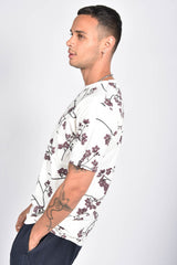 Mens Ecru Floral Printed Pocket T-Shirt