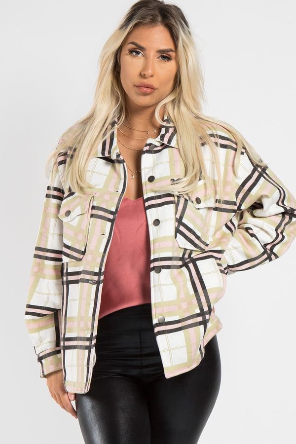 Beige & Olive Checked Jacket