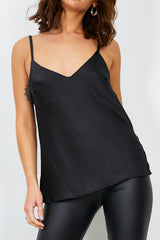 Black Satin V Neck Cami Top