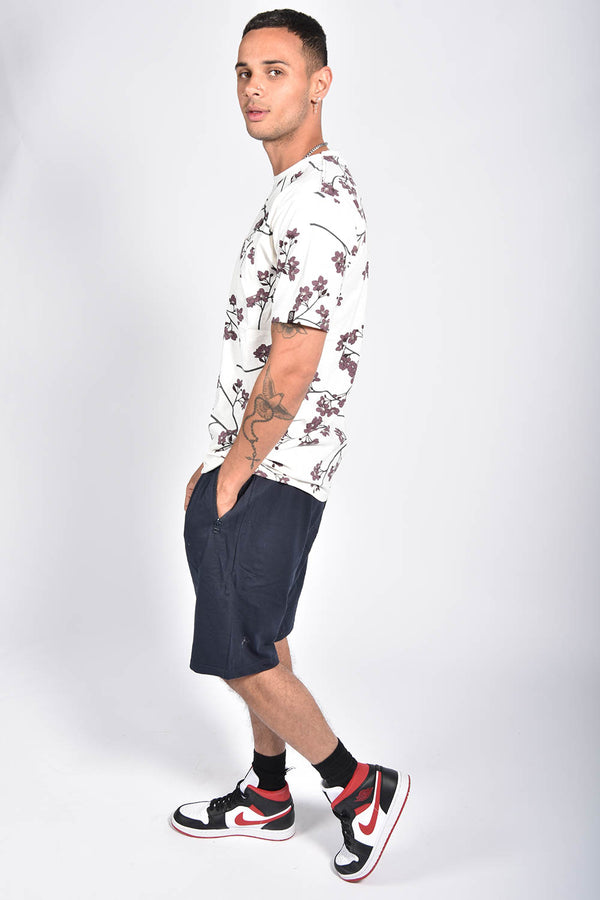 Mens Ecru Floral Printed Pocket T-Shirt