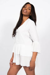 White Ruffle Pleated Smock Mini Dress