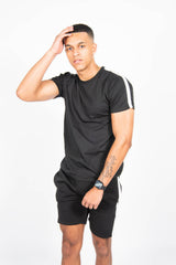 Mens Black Monochrome Striped Short Set