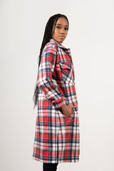 Red Multi Check Longline Shacket 