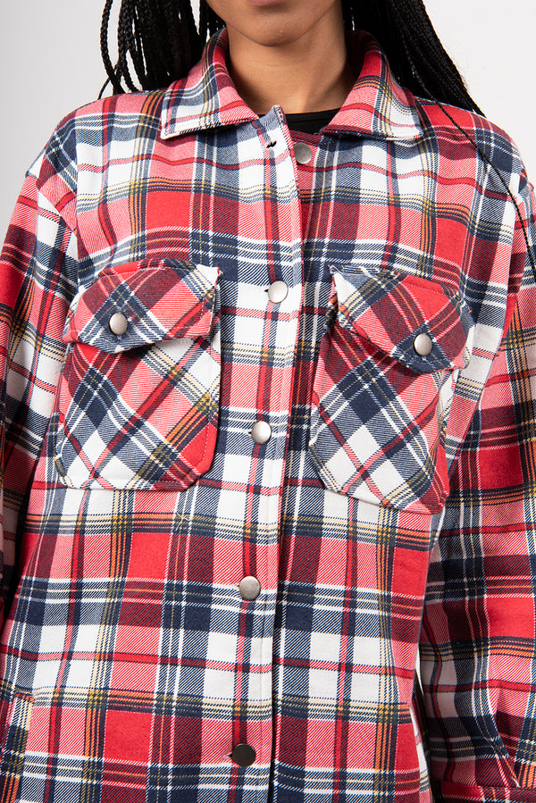 Red Multi Check Longline Shacket 