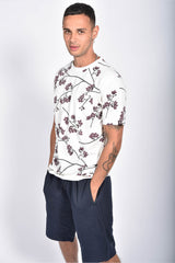 Mens Ecru Floral Printed Pocket T-Shirt